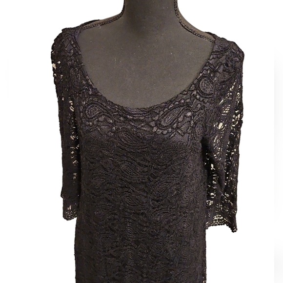Lovemarks Pull Over Black Lace Mini Dress 100% Polyester Scoop Neck Size M - Picture 1 of 8